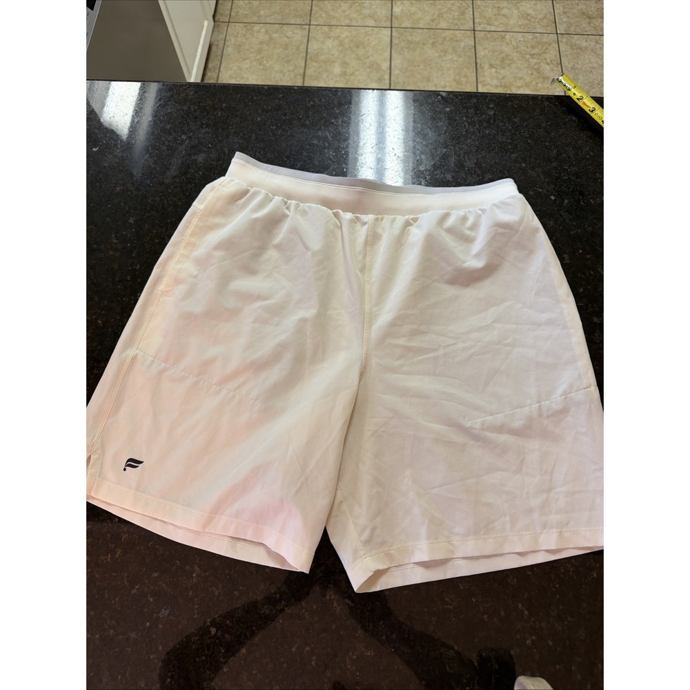 Fabletics Fundamental Short II Shorts Mens L Cream 7in Unlined Athletic Drawstri
